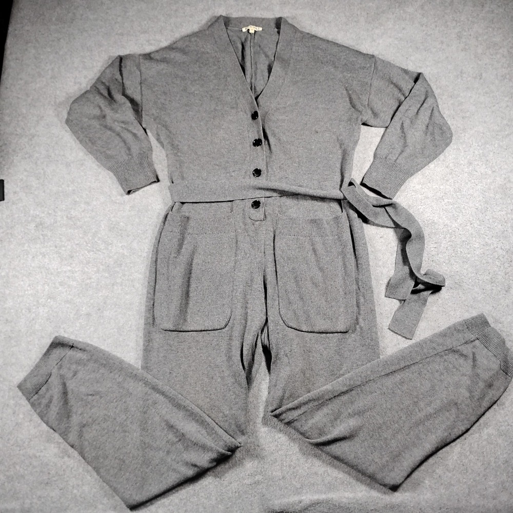 Alex Mill Gray Wool Cotton Knit Button Front Jumpsuit with Tie Waist Size M